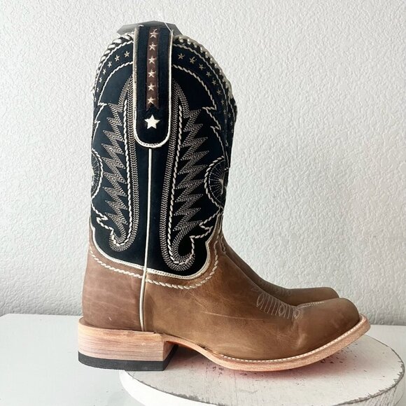 Lane RODEO HOUSTON Mens Cowboy Boots Size 11 Brown Leather Western Blunt Toe - Picture 2 of 13